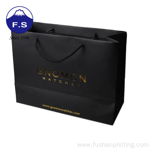 Gold Foil Logo Printed Black Kraft Paper Bag